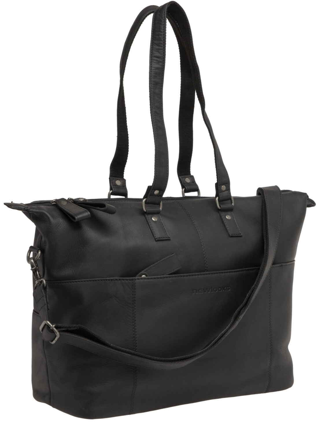 Fietstas New Looxs Verla 21 liter 34 x 18 x 44cm - gemaakt van luxe leer - zwart