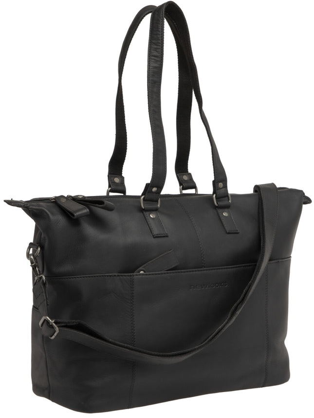 Fietstas New Looxs Verla 21 liter 34 x 18 x 44cm - gemaakt van luxe leer - zwart