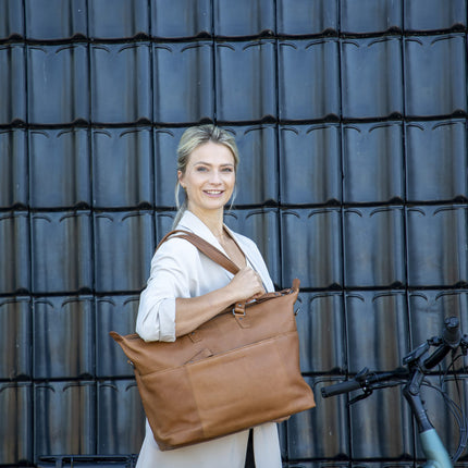 Fietstas New Looxs Verla 21 liter 34 x 18 x 44cm - gemaakt van luxe leer - cognac - afbeelding 6
