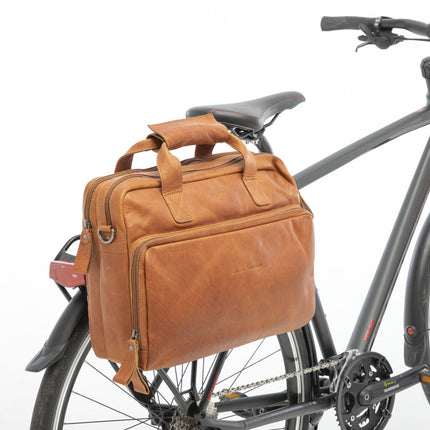 Fietstas New Looxs Cali 17 liter 40 x 15 x 31 cm - gemaakt van luxe leder - cognac - afbeelding 5