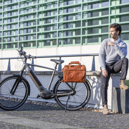 Fietstas New Looxs Cali 17 liter 40 x 15 x 31 cm - gemaakt van luxe leder - cognac - afbeelding 4