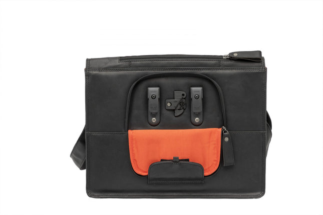 Fietstas New Looxs Fellini 18 liter 40 x 15 x 32 cm - gemaakt van luxe leder - zwart