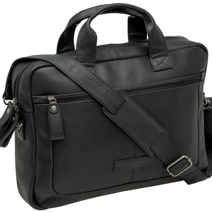 Laptoptas New Looxs Luko 7.5 liter - 42 x 6 x 30 cm - gemaakt van luxe leder - zwart