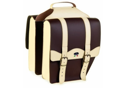 Dubbele fietstas Monte Grappa 'Cruiser-Vintage' skai leer - donkerbruin/creme