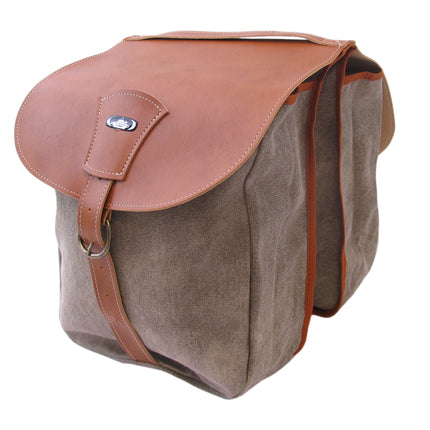 Dubbele fietstas Monte Grappa 'Country' skai leer - canvas cognac