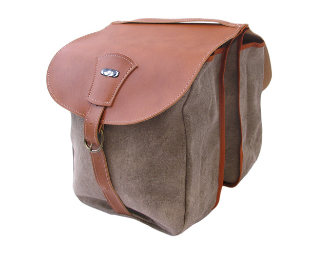Dubbele fietstas Monte Grappa 'Country' skai leer - canvas cognac