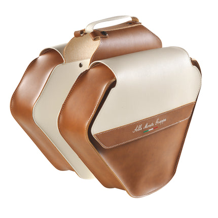 Dubbele fietstas Monte Grappa Fashion leer - cognac/creme