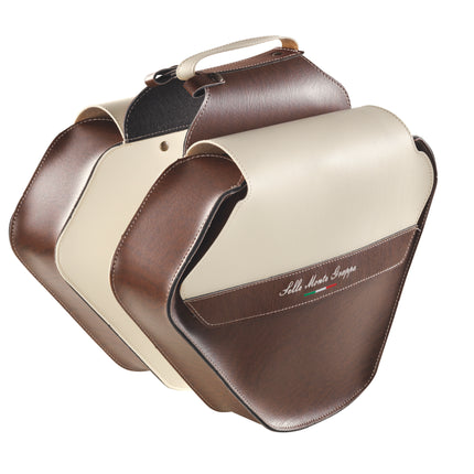 Dubbele fietstas Monte Grappa Fashion leer - bruin/creme
