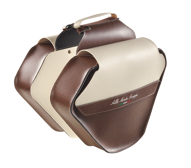 Dubbele fietstas Monte Grappa Fashion leer - bruin/creme