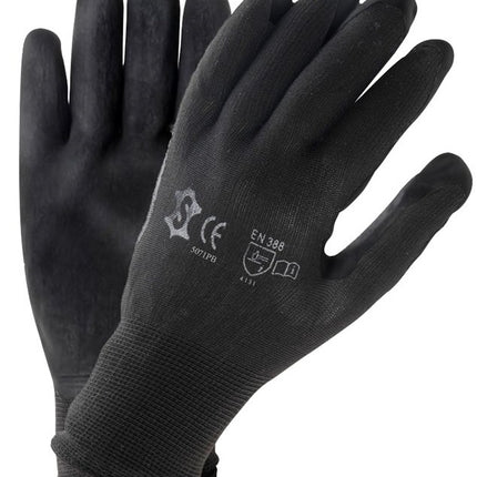 Montagehandschoen werkplaats Large - zwart nylon met PU-coating