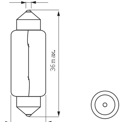 Lamp 6V-10W BUIS 11x38 - afbeelding 2