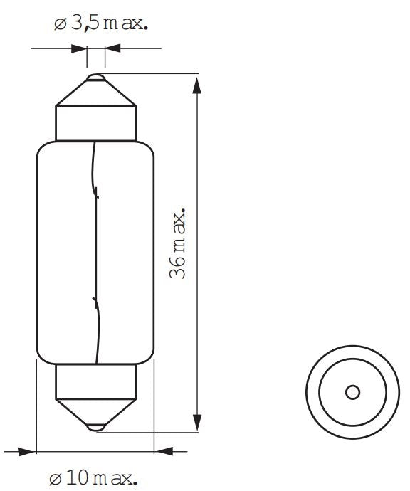 Lamp 6V-10W BUIS 11x38 - afbeelding 2