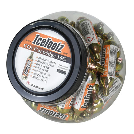 CO2 patronen 16 gram met schroefdraad IceToolz A821 (pot van 50 stuks)