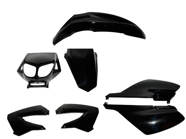 Kit carrosserie DMP modèle standard Derbi noir brillant 7 pièces Senda X-Race, Senda X-Treme, Senda