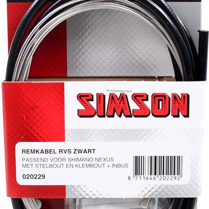 Fiets remkabel - Simson Remkabelset compleet RVS Shimano Nexus Rollerbrake. zwart