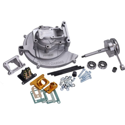 Pinasco crankcase set + complete 12mm pin crankshaft, 43mm power casing slave, for 75cc Citta, Vespa, Ciao, Si 26482175