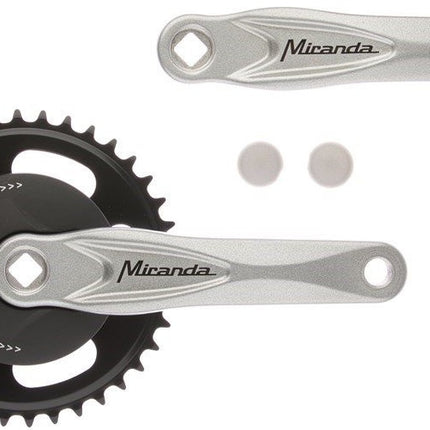 Crankstel 38T Miranda Alfa 1 voor 3/32  ketting met zwarte disc 9.2cm en zilveren crank