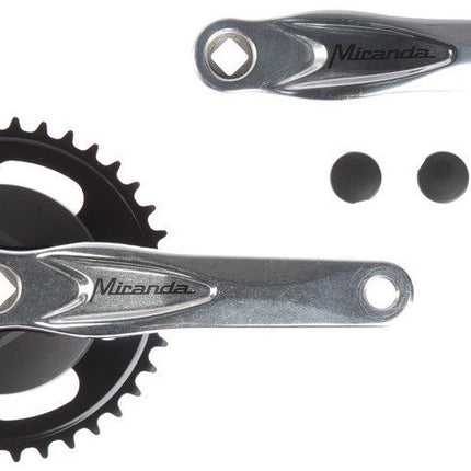 Crankstel 38T Miranda Alfa 1 voor 3/32" ketting - zwarte 9.2cm disc en gepolijste crank