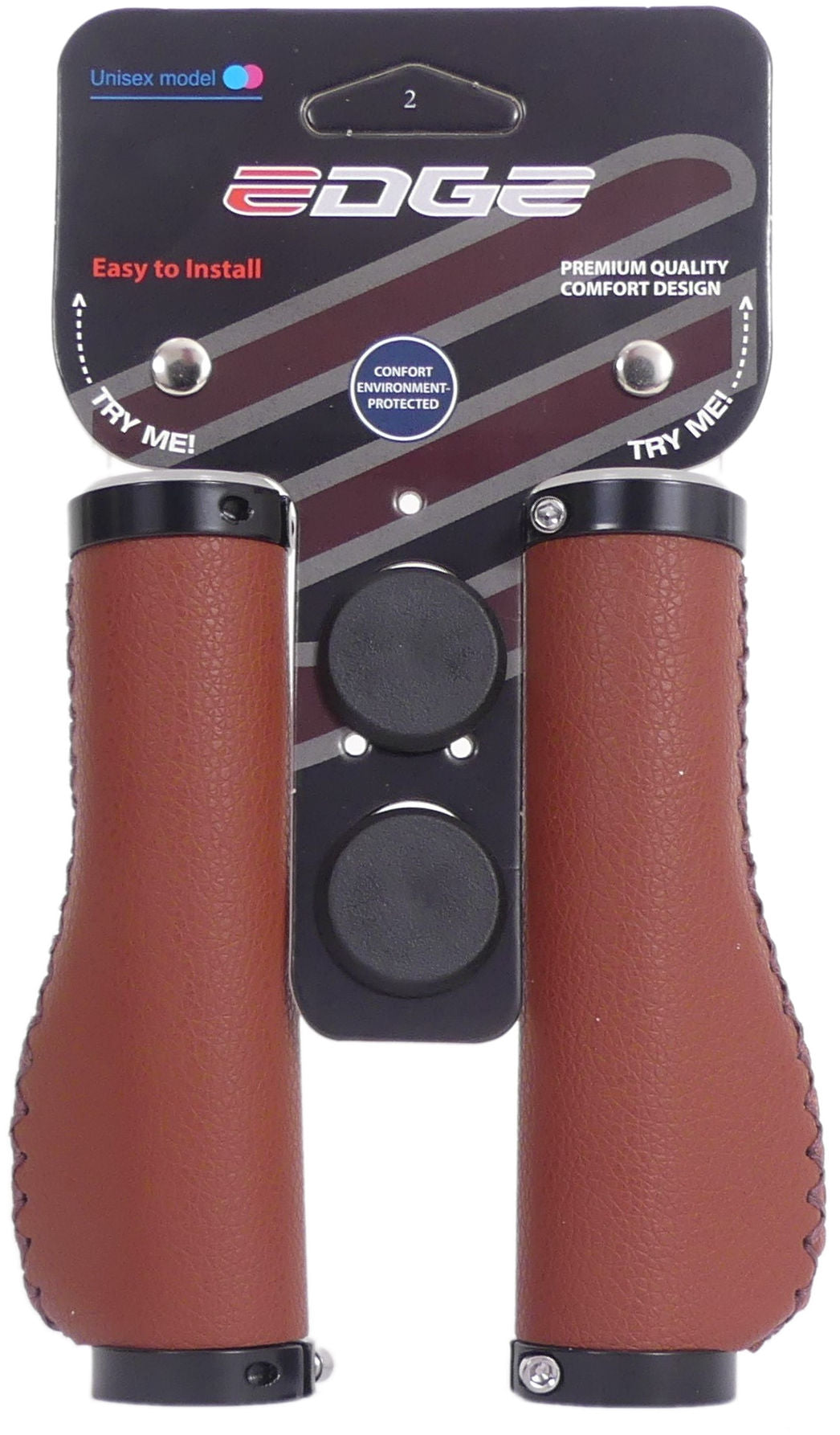 Handvatset Edge Leer  incl Lockring - camel brown- 135/135mm  (winkelverpakking)