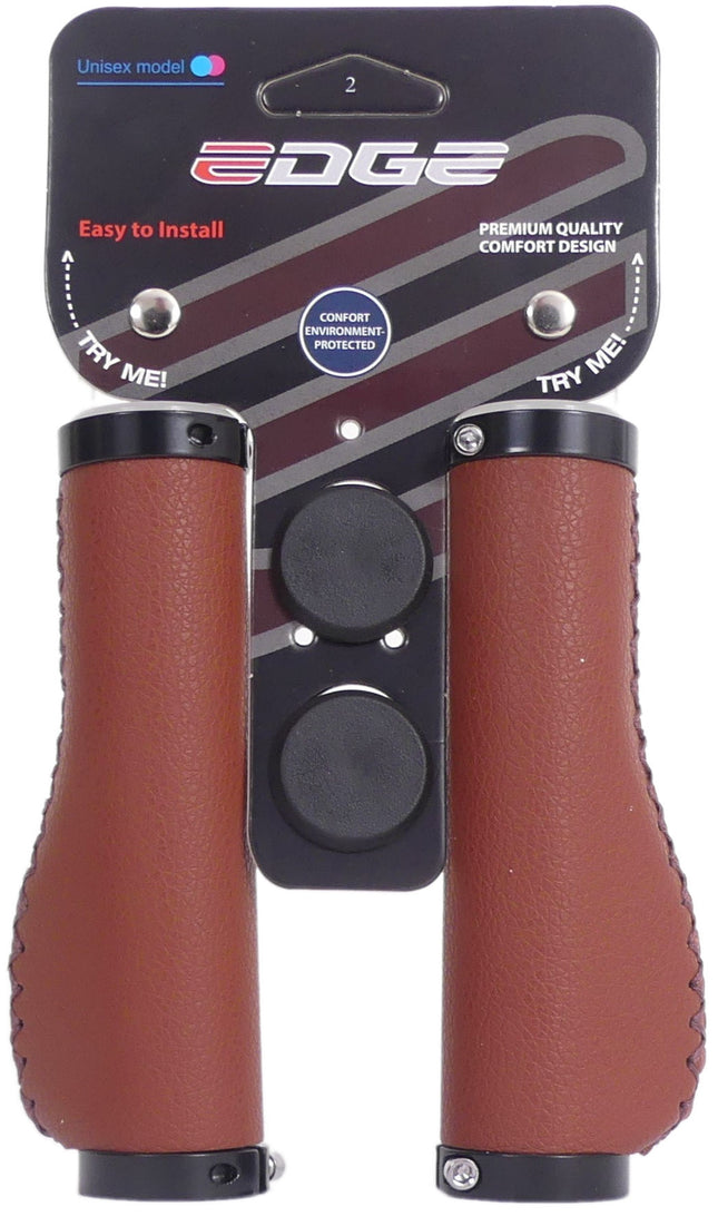 Handvatset Edge Leer  incl Lockring - camel brown- 135/135mm  (winkelverpakking)