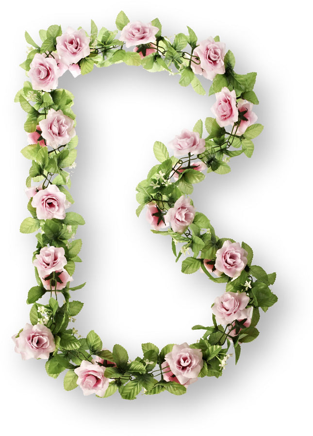 Bloemenstreng Basil met rozen, groene takjes en gipskruid - roze