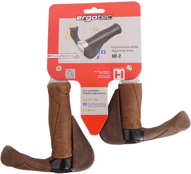 Handvatpaar Ergotec MF2 kurk / aluminium 130 + 87 mm - bruin / zwart