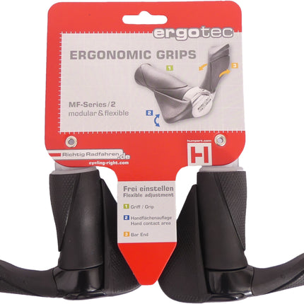 Handvatpaar Ergotec MF2 kraton / aluminium 87+87 mm - zwart