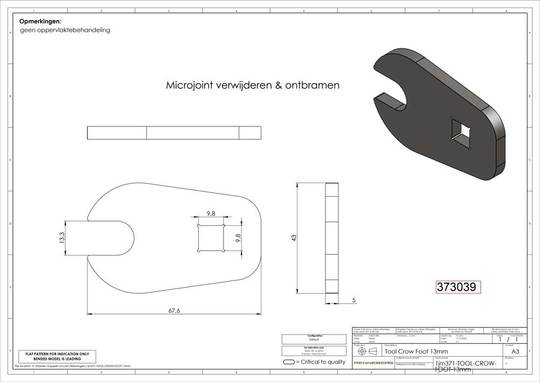 BIT Crowfoot Steeksleutel 3/8 13MM