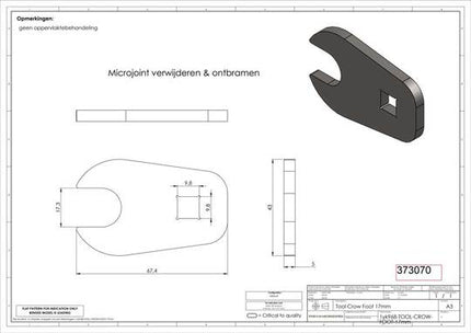 BIT Crowfoot Steeksleutel 3/8 17MM