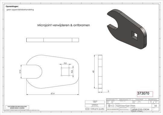 BIT Crowfoot Steeksleutel 3/8 17MM