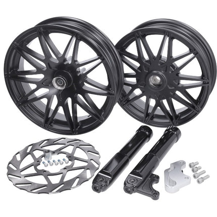 jeu de roues Fast Arrow Pro 11 et 12 pouces + kit de disques de frein surdimensionnés noir mat Piaggio, Zip2000, Zip 2T, Zip 4T