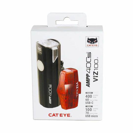 Lampset Cateye AMPP400S + VIZ100 EL084SRC LD800NB Zwart