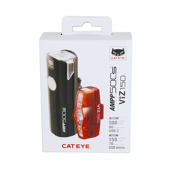 Fiets lampenset Cateye AMPP500S + VIZ150 EL085SRC LD800N Zwart
