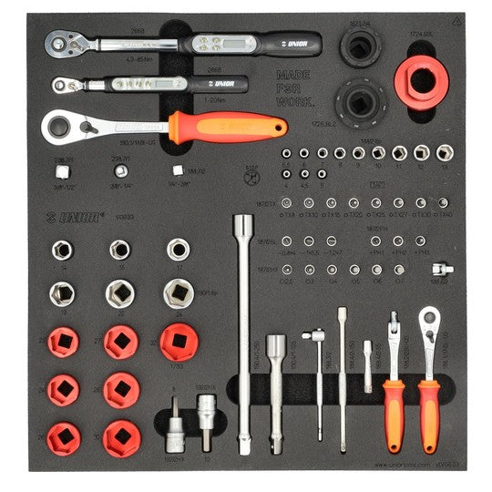 Gereedschap Inlay Unior Werkbank XLC DOPPENSET-MOMENTSL. 1/2 -1/4 Rood Oranje