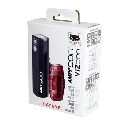 Fiets lampenset Cateye AMPP900 + VIZ300 EL089RC LD810N Zwart