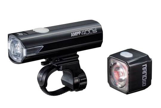 Fiets lampenset Cateye AMPP400S + Nano60 EL084SRC LD830 Zwart
