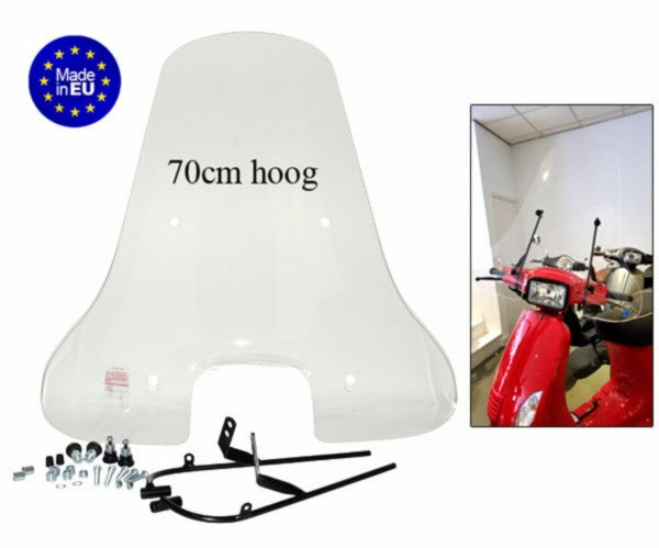 windscherm Regia met bevestigingsset hoog vierkante koplamp (made in EU) 70cm helder agm VX50s, BTC Riva Sport, china vespa S