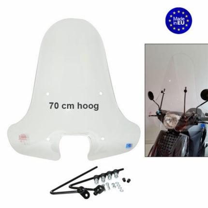 Pare-brise Regia avec kit de fixation (fabriqué en UE) modèle zip haut Chine AGM 70cm clair agm SP50, BTC Streetline