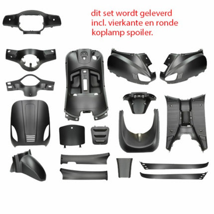 plaatwerkset (ronde+vierkante koplamp) zwart mat 18-delig agm VX50s, agm VX50, china lx/napoli
