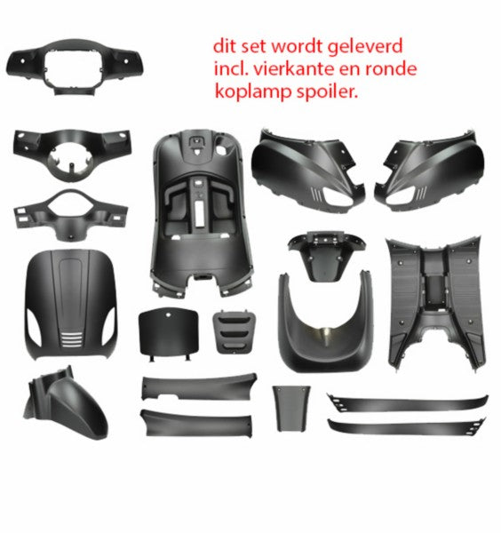 plaatwerkset (ronde+vierkante koplamp) zwart mat 18-delig agm VX50s, agm VX50, china lx/napoli