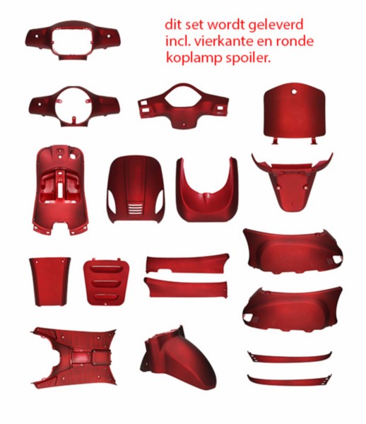 plaatwerkset (ronde+vierkante koplamp) rood mat 18-delig agm VX50s, china lx/napoli, riva, vx50
