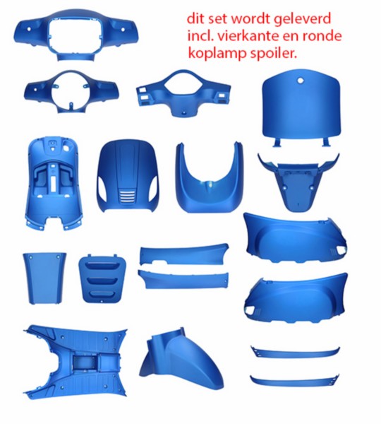 plaatwerkset (ronde+vierkante koplamp) blauw mat 18-delig agm VX50s, china lx/napoli, vx50