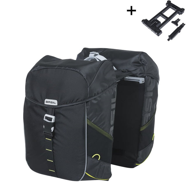 Dubbele fietstas Basil Miles 34 liter 13 x 26 x 35 cm (2x) - zwart / lime