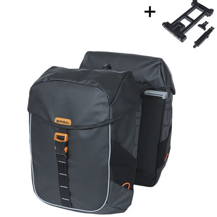 Dubbele Fietstas Basil Miles Tarpaulin MIK 34 liter 13 x 25 x 37 cm - zwart/oranje