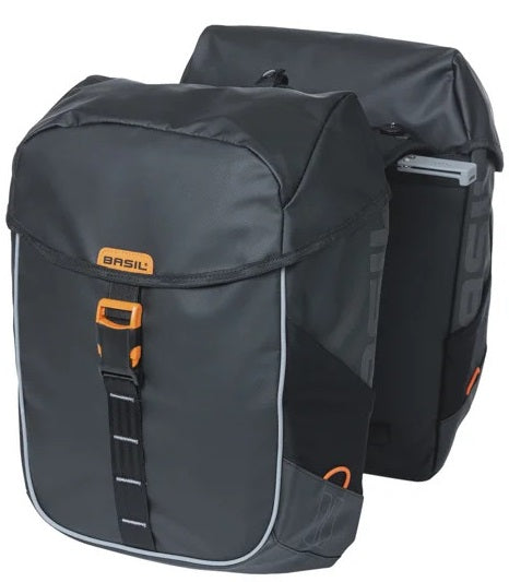 Dubbele Fietstas Basil Miles Tarpaulin MIK 34 liter 13 x 25 x 37 cm - zwart/oranje