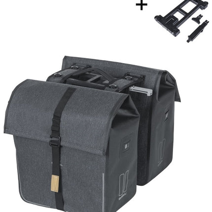 Dubbele fietstas Basil Urban Dry MIK 50 liter - charcoal