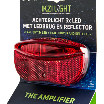 Dragerachterlicht IKZI 3x LED 80mm  boutafstand met E4 goedgekeurde reflector - rood