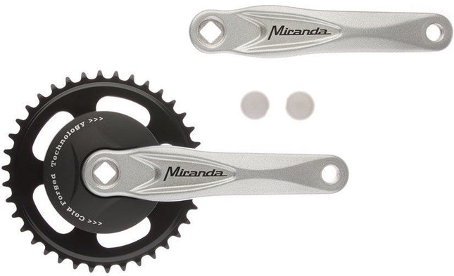 Crankstel 33T Miranda Alfa 1 voor 3/32 ketting met 9.2 cm zwarte disc en zilveren crank