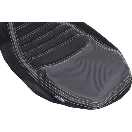 buddydek Regia Alcantara stripe Sport (made in EU) Vespa black/white >2024 GTS 125cc, GTS 250cc, GTS 300 (Euro4)