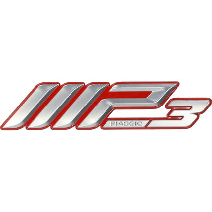 sticker Piaggio origineel woord [mp3] chroom/rood mp3 500cc, mp3-300cc, mp3-350cc, mp3-400cc 2h002530